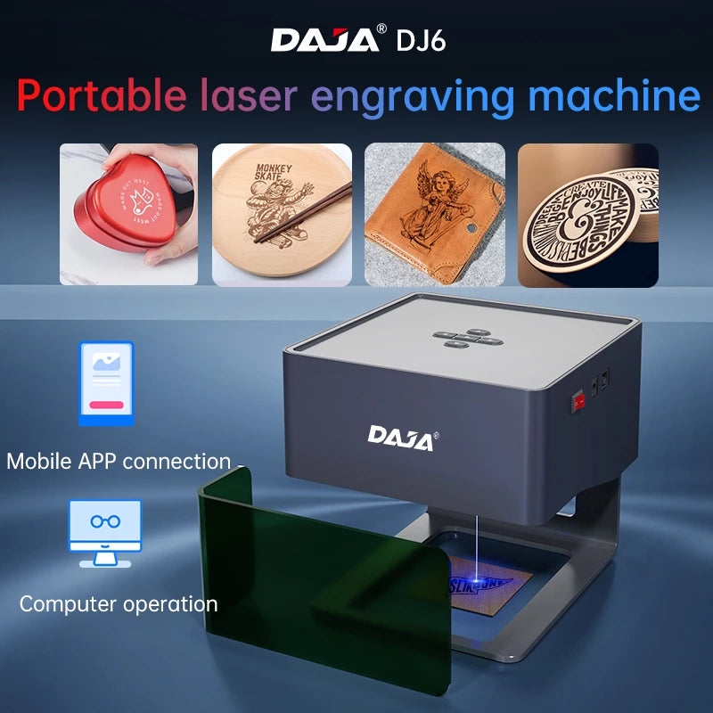 DAJA Laser Engraver DJ6 CNC Mini Portable Engraving Machine DIY Logo Mark Printer for Woodworking Wood Plastic